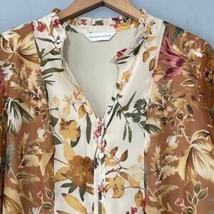 Christopher & Banks Size Large XL Boho Floral Blouse Semi Sheer Peasant Top